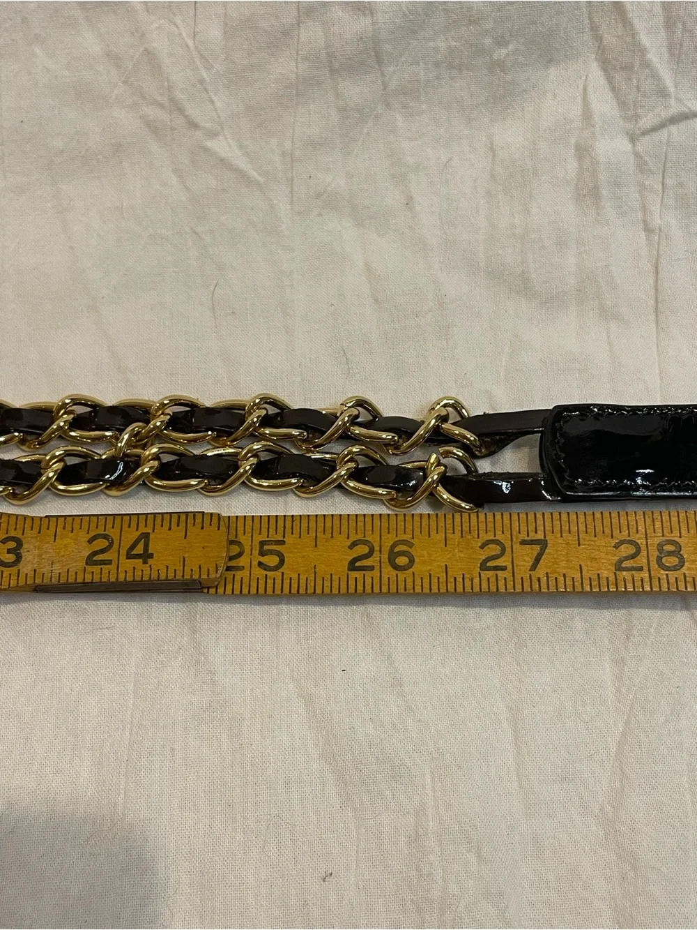Talbots Black Leather Gold Chain Belt XS Vintage Style Statement Belt